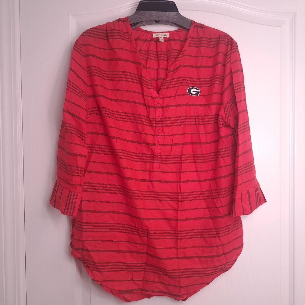 Women's Red Striped Georgia Bulldogs Team Top